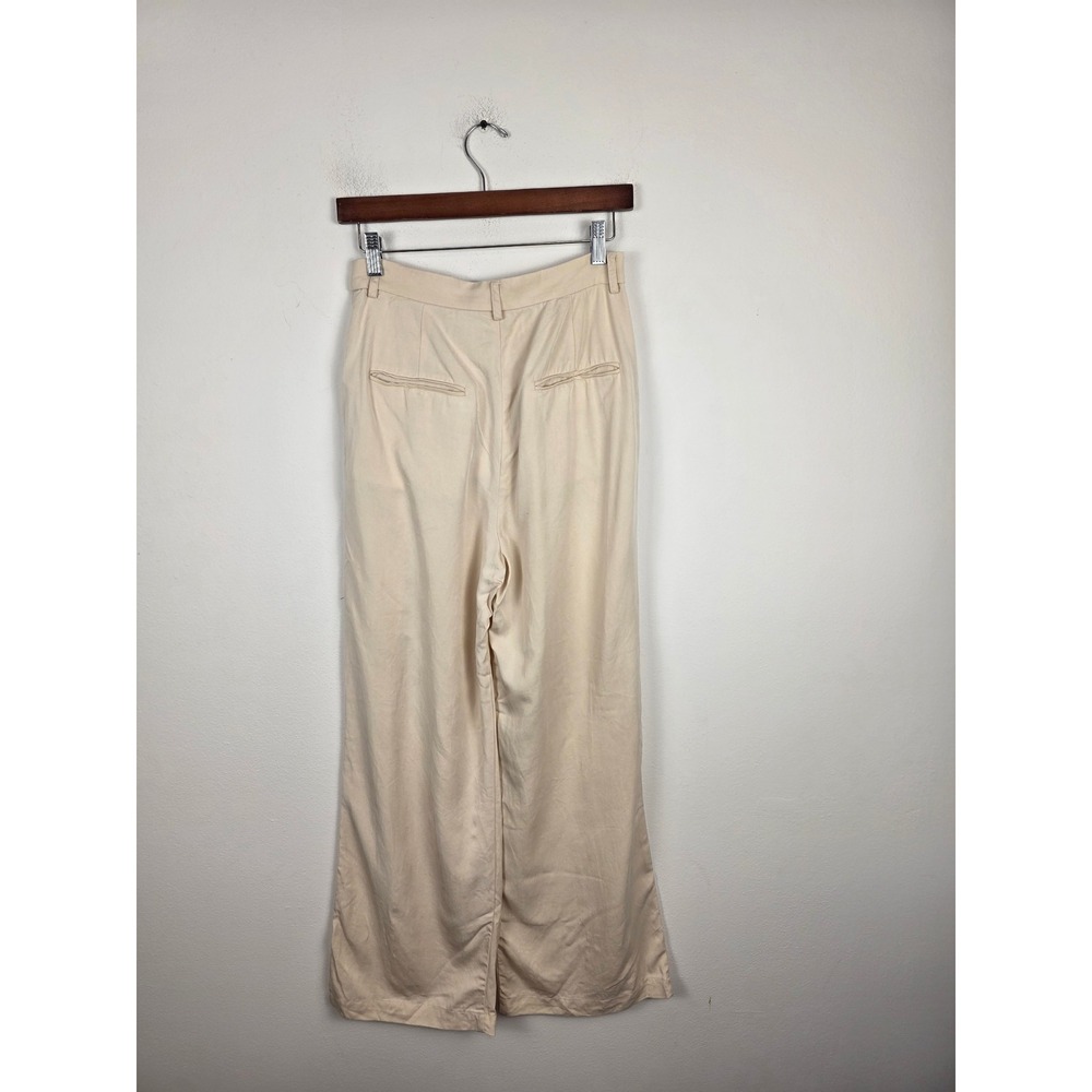 Reformation Cream Pleated High Waist‎ Wide Leg Tencel Trousers Pants 6P Petite - Picture 2 of 7